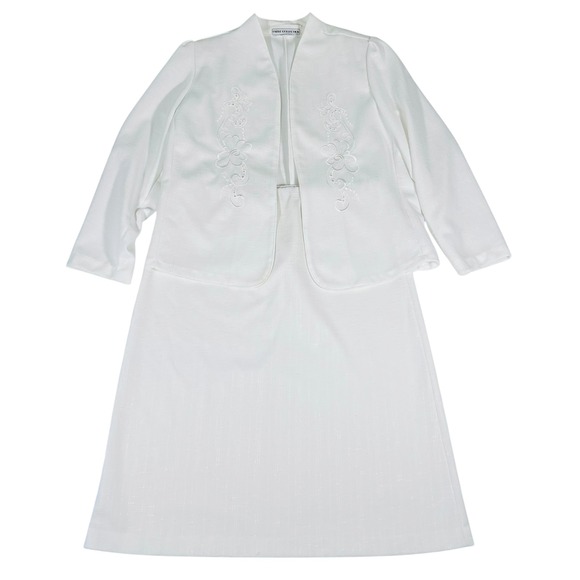 Pablo Collection Pants - Vintage Pablo Collection 14P White Skirt Suit Embroidered Blazer Made USA